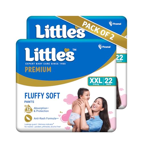 Little's Premium Baby Diapers XXL Size | Pants Style | 15-25 kg | 44 Count | FluffySoft Baby Diaper with Leakage Guard, Wetness Indicator & 12 Hours Absorption | (22 Count, Pack of 2) - Image 1