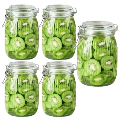 Ash  Roh Ash & Roh Airtight Transparent storage jar with Rubber Seal lid and Clip Lock - Perfect for Kitchen Canning, Fermenting, and Storing Dry Food, Spices, Tea, Snacks, Sugar, and More (pack of 5, 1000 ml) - Image 1