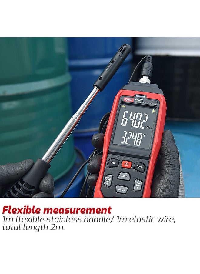 TASI - TA622C High Accuracy Digital Handheld Temperature Humidity Meter Digital Dew Point Thermometer Wet Bulb Temperature Ambient Temperature Hygrometer with Min/Max/Avg LCD Backlight Automatic Shutdown - Image 1
