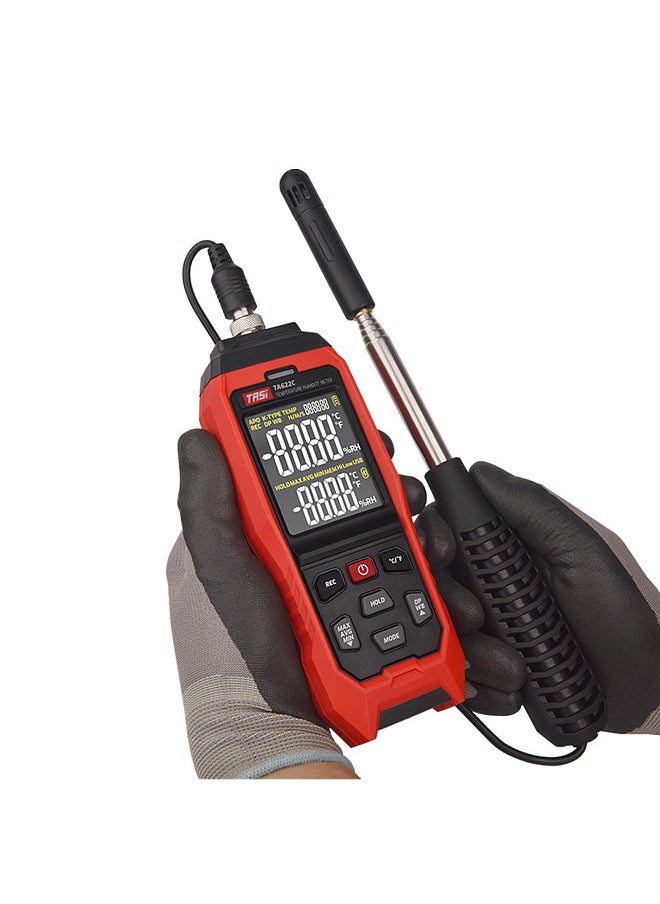 TASI - TA622C High Accuracy Digital Handheld Temperature Humidity Meter Digital Dew Point Thermometer Wet Bulb Temperature Ambient Temperature Hygrometer with Min/Max/Avg LCD Backlight Automatic Shutdown - Image 1