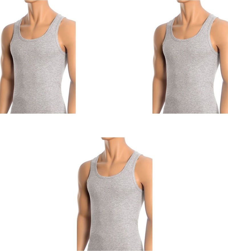 Belifanti Collection Men's Cotton 3-Piece Gray Undershirt and 3-Piece White Undershirt 6 Piece Set  - Image 2