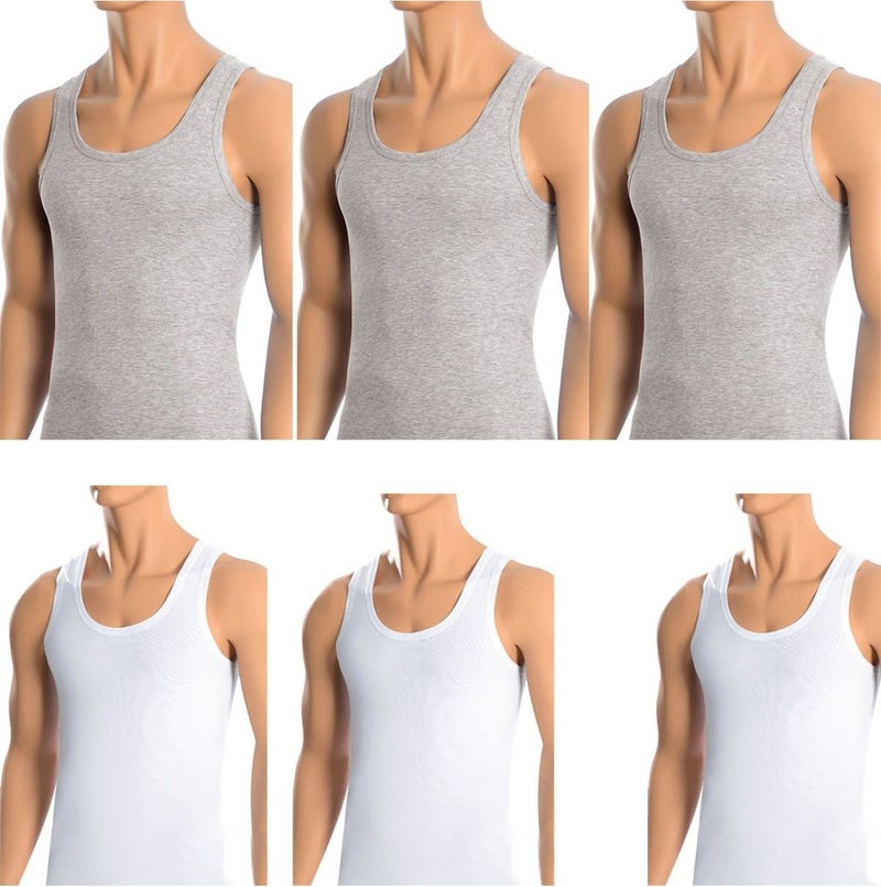 Belifanti Collection Men's Cotton 3-Piece Gray Undershirt and 3-Piece White Undershirt 6 Piece Set  - Image 1