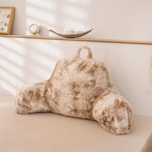 A Nice Night Faux Fur Soft Reading Pillow Bed Wedge Adult Backrest with Arms Back Support for Sitting Up in BedCouch for Bedrest Tie Dyed Khaki - Image 1