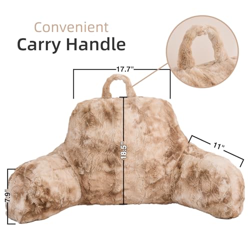 A Nice Night Faux Fur Soft Reading Pillow Bed Wedge Adult Backrest with Arms Back Support for Sitting Up in BedCouch for Bedrest Tie Dyed Khaki - Image 3
