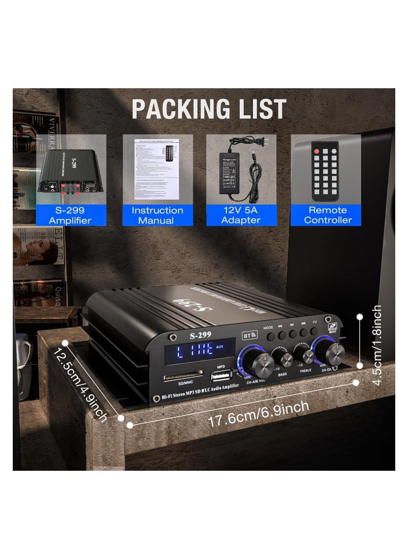 Generic - S-299 4.1CH Bluetooth Power Amplifier Active Subwoofer Output (NOT Passive Subwoofer), Max 800W RMS 40W x 4 Subwoofer Amplifier Hi-Fi Integrated Mini Speaker Amp Audio Sub Bass Amp (UK Regulatory) - Image 1