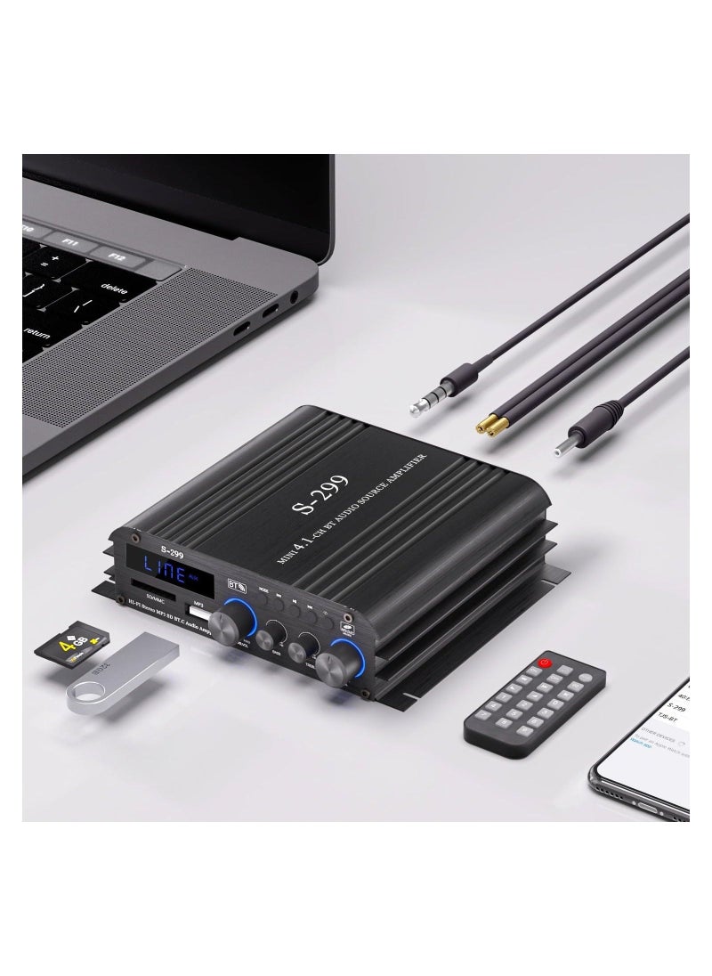 Generic - S-299 4.1CH Bluetooth Power Amplifier Active Subwoofer Output (NOT Passive Subwoofer), Max 800W RMS 40W x 4 Subwoofer Amplifier Hi-Fi Integrated Mini Speaker Amp Audio Sub Bass Amp (UK Regulatory) - Image 1