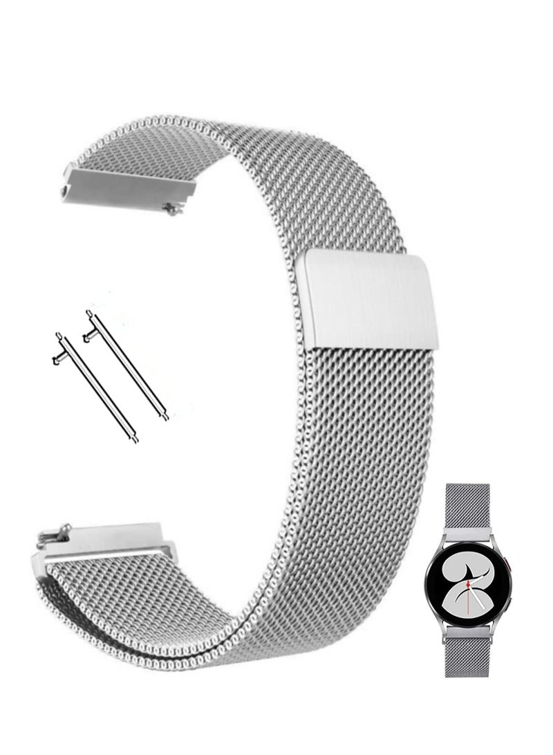 20mm Magnetic Metal Watch Band Stainless Steel Strap,Compatible for Samsung Galaxy Active 2 44mm 40mm & 3 41mm 42mm etc, Silver - Image 1