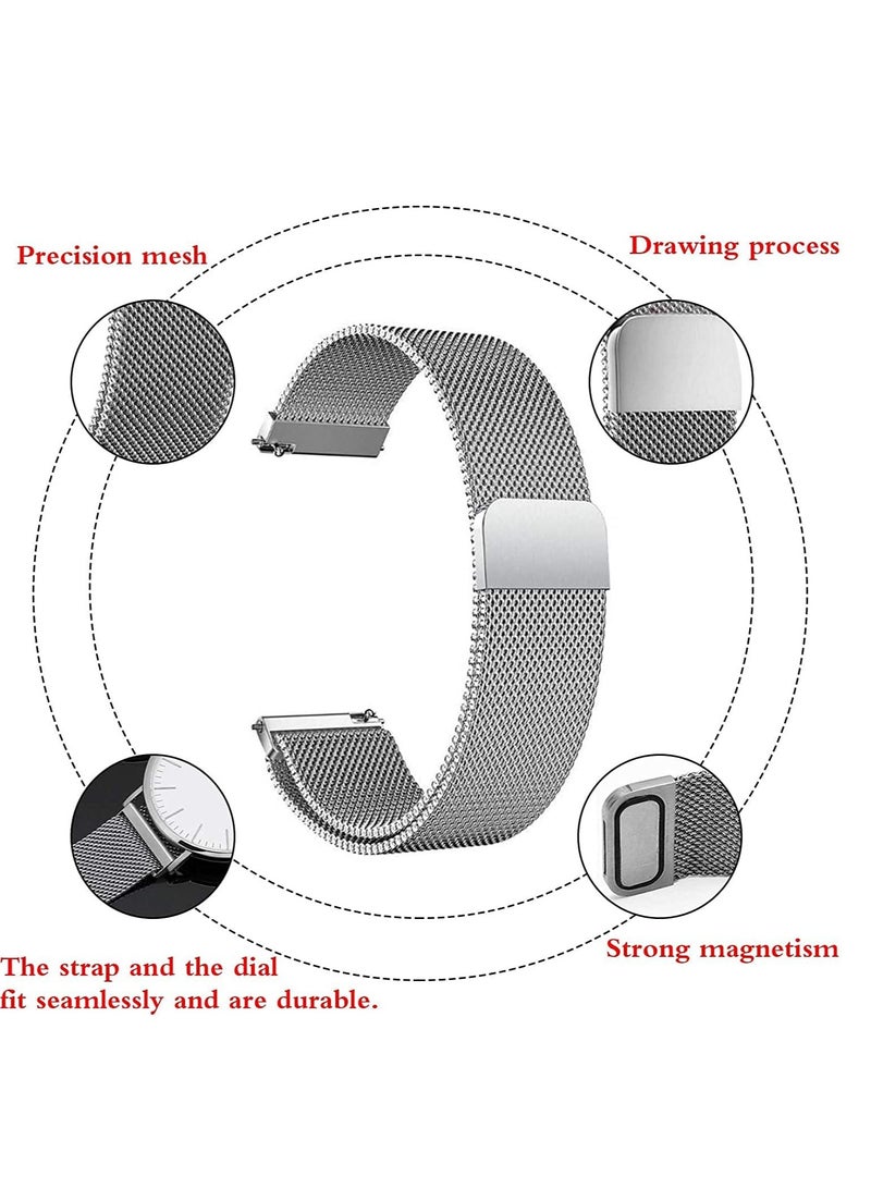 20mm Magnetic Metal Watch Band Stainless Steel Strap,Compatible for Samsung Galaxy Active 2 44mm 40mm & 3 41mm 42mm etc, Silver - Image 2