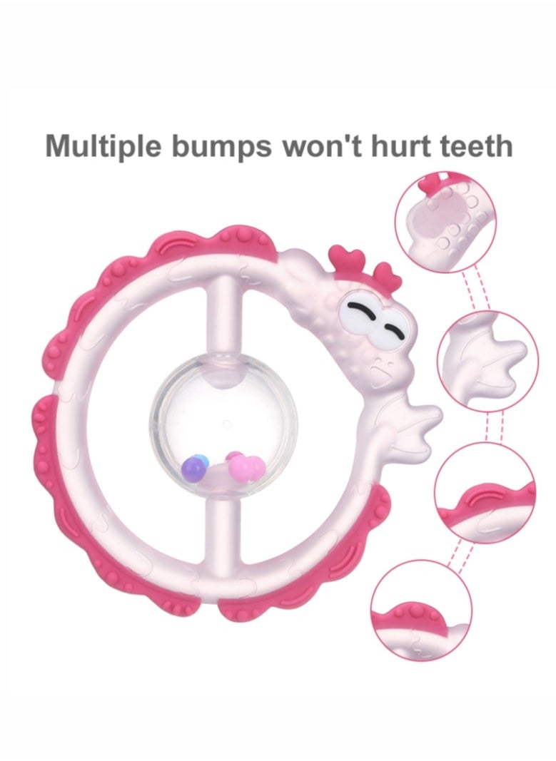 HieerBus - Baby Teething Sensory Toys Chew Toys for 0-6 6-12 Months Babies, Relieve discomfort during teething, Rattle & Teether Multi-Use Toy,Pink - Image 1
