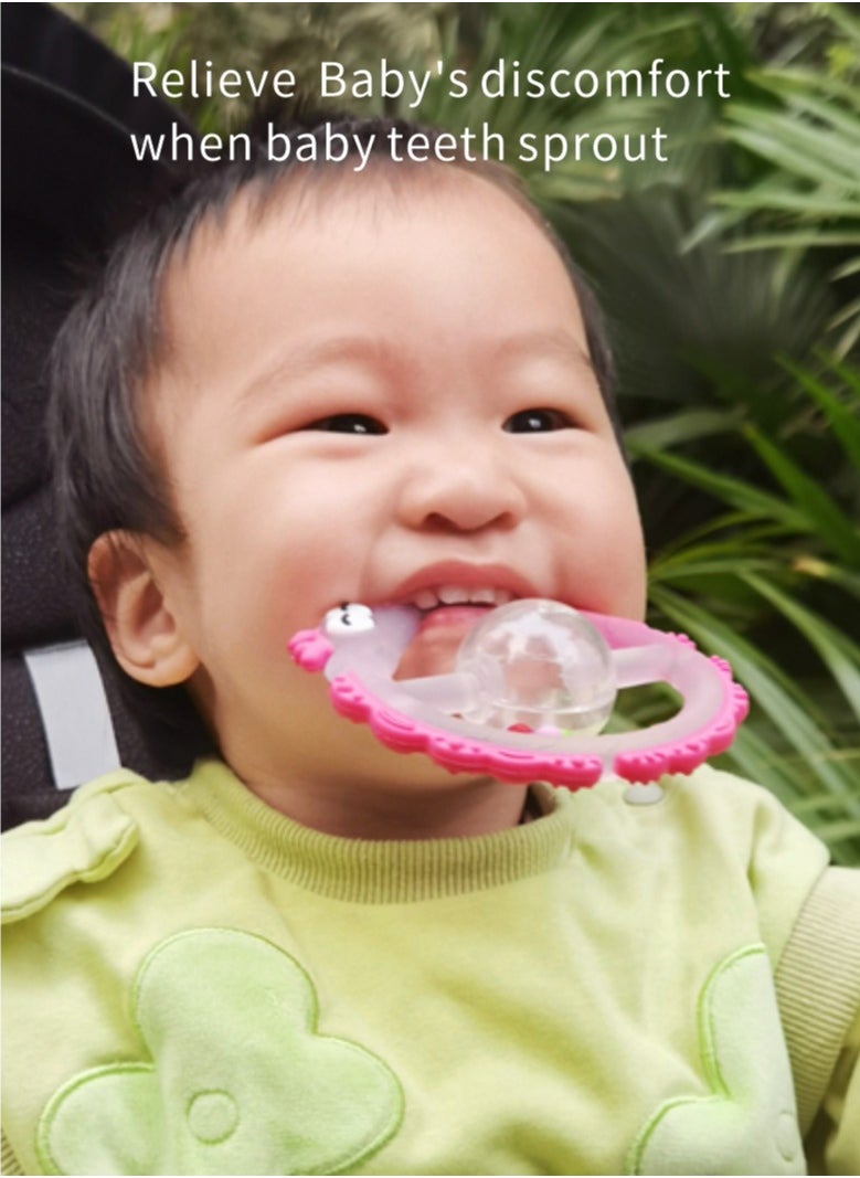 HieerBus - Baby Teething Sensory Toys Chew Toys for 0-6 6-12 Months Babies, Relieve discomfort during teething, Rattle & Teether Multi-Use Toy,Pink - Image 1