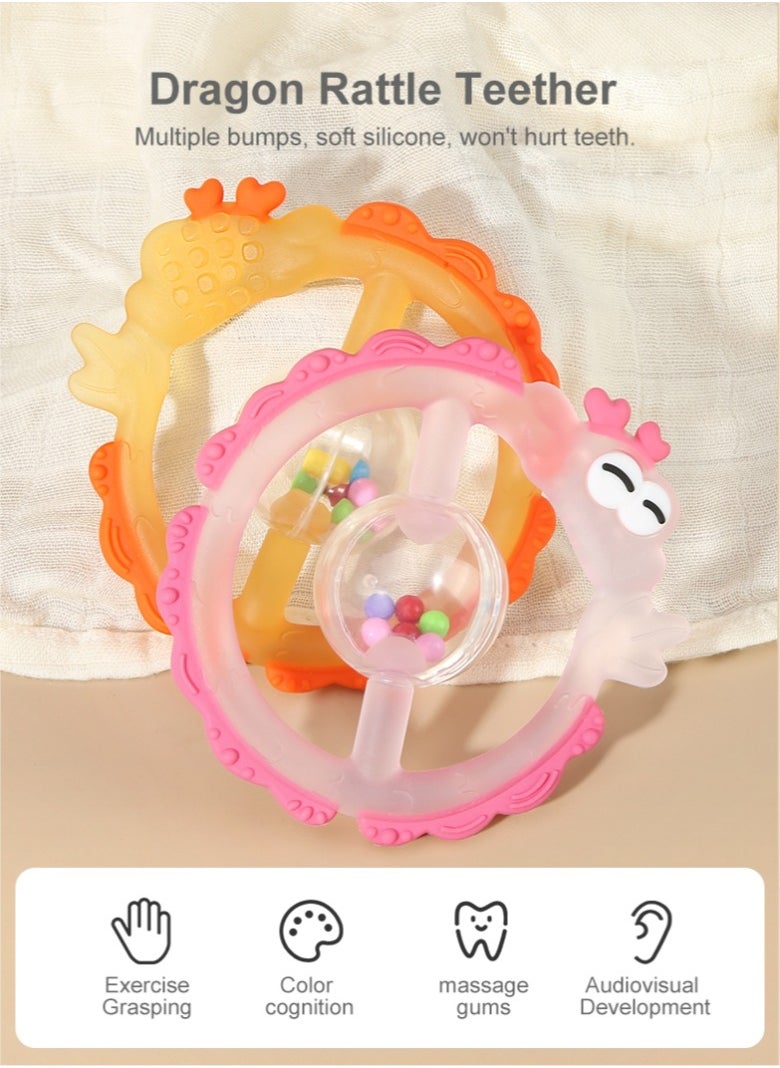 HieerBus - Baby Teething Sensory Toys Chew Toys for 0-6 6-12 Months Babies, Relieve discomfort during teething, Rattle & Teether Multi-Use Toy,Pink - Image 1