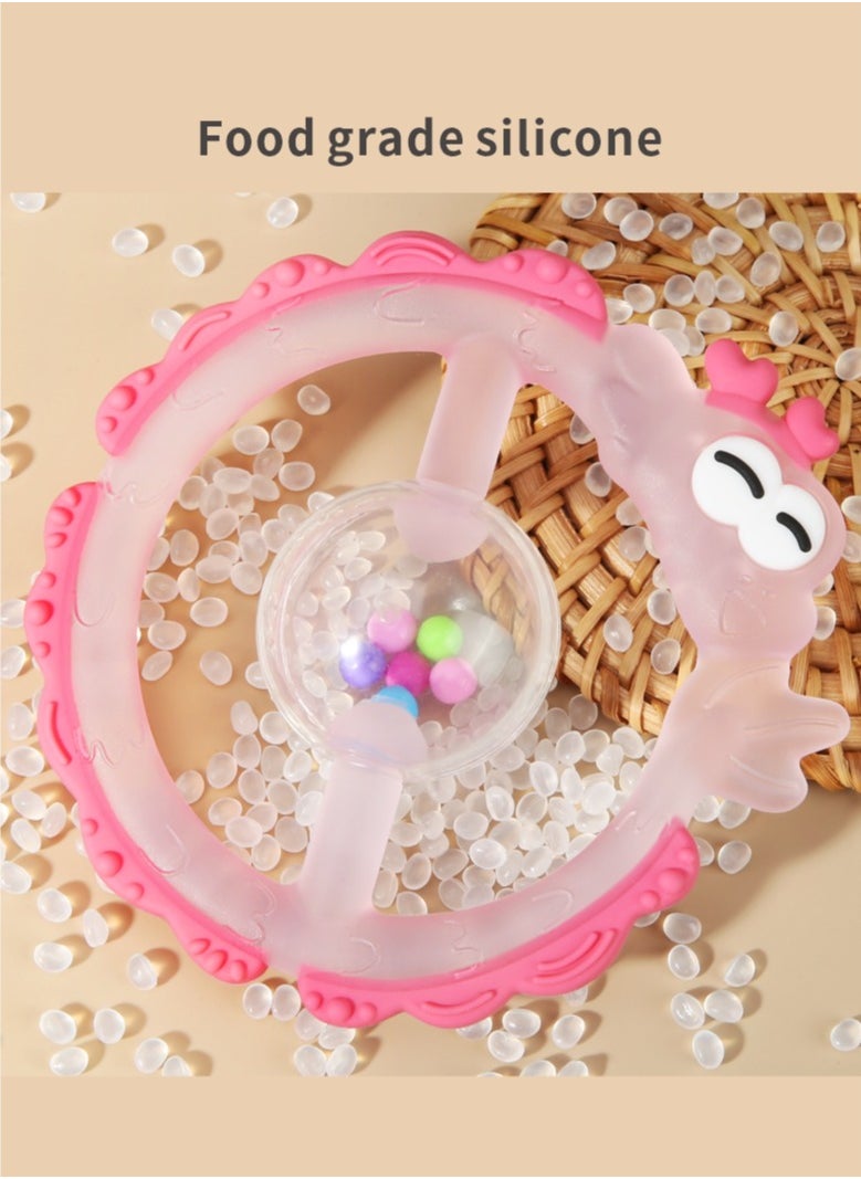 HieerBus - Baby Teething Sensory Toys Chew Toys for 0-6 6-12 Months Babies, Relieve discomfort during teething, Rattle & Teether Multi-Use Toy,Pink - Image 1