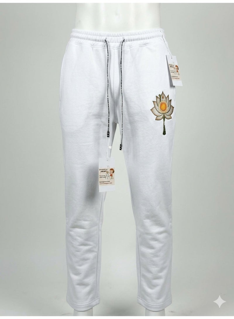 Boys 100% Marseille Cotton Sweatpants – White 100% Marseille Cotton Solid White Color Soft and Comfortable Fabric Suitable for Everyday Use  Available Sizes: 4 / 6 / 8 / 10 / 12 - Image 1