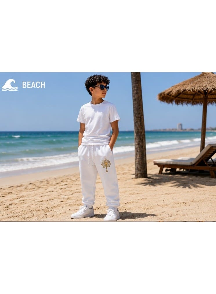 Boys 100% Marseille Cotton Sweatpants – White 100% Marseille Cotton Solid White Color Soft and Comfortable Fabric Suitable for Everyday Use  Available Sizes: 4 / 6 / 8 / 10 / 12 - Image 5