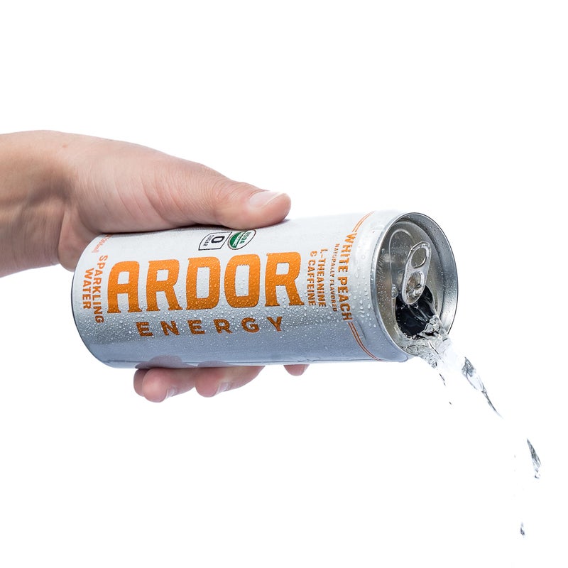Ardor مياه فوارة ARDOR ENERGY مع 100 ملغ كافيين طبيعي و 200 ملغ L-Theanine من الشاي الأخضر العضوي لطاقة وتركيز سلسين | مشروب طاقة صحي | بدون سكر، صفر سعرات حرارية، نباتي، خالي من الغلوتين | خوخ أبيض (عبوة من 12، علب 12 أونصة) - Image 4