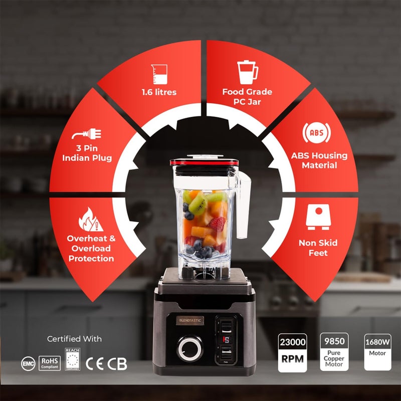HS WORLD OF HORECA ESSENTIALS HS Blendtastic Heavy Duty Commercial Blender 1680W 16L 1 Year Warranty 100 Copper Motor FoodGrade PC Jars For Restaurants Shops - Image 3