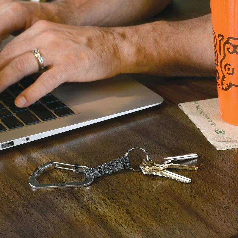 NiteIze SlideLock Key Ring, Aluminum Locking Carabiner Key Chain with Webbing, Stainless Steel - Image 3