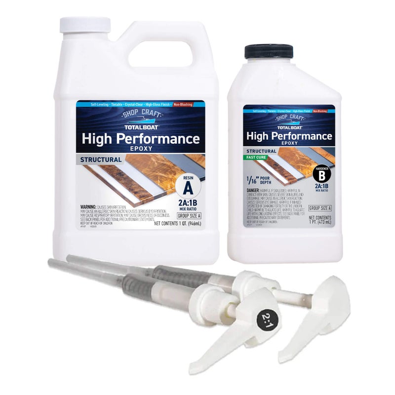TotalBoat High Performance Epoxy Kit, Crystal Clear Marine Grade Resin and Hardener for Woodworking, Fiberglass and Wood Boat Building and Repair (1.5 Quart, Fast) - Image 1