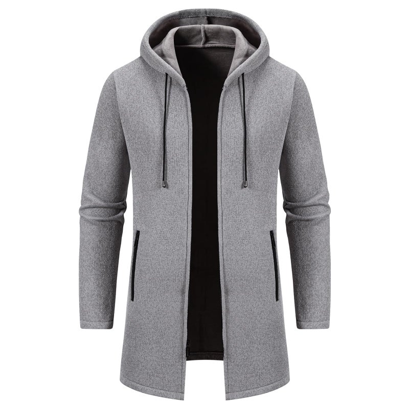 Mylldey Men's Long Cardigan Hoodies Full-zip Fleece Lined Sweaters Knit Regular Fit Casual Sweater Hooded Coat wiht PocketLightgrey-M - Image 1
