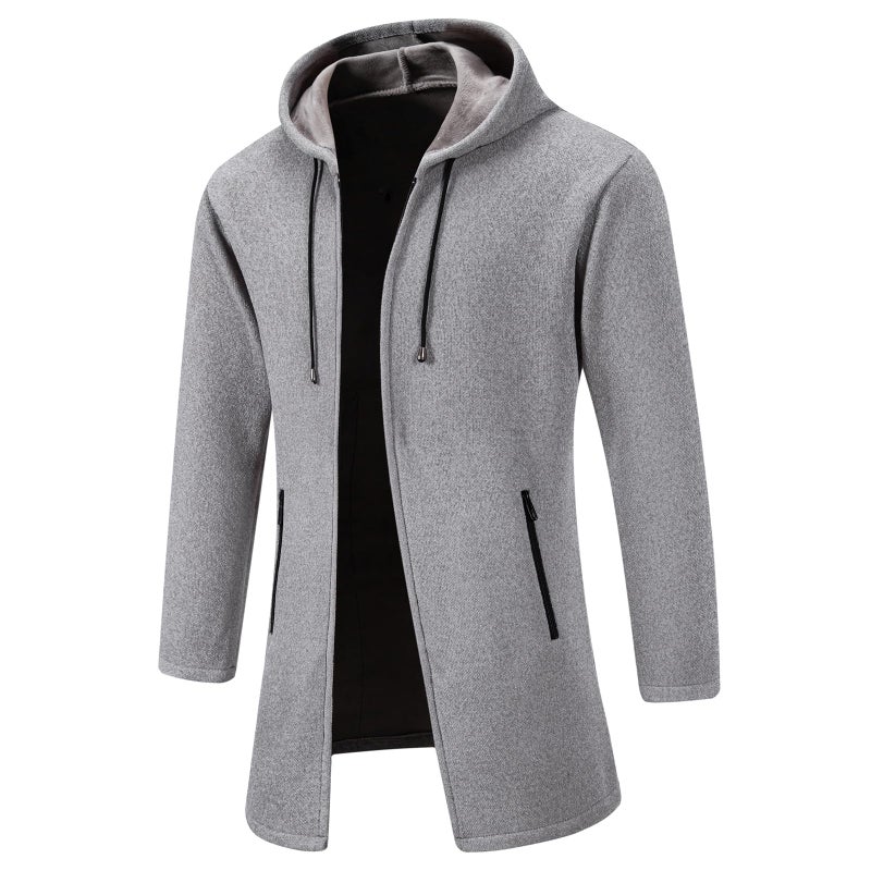 Mylldey Men's Long Cardigan Hoodies Full-zip Fleece Lined Sweaters Knit Regular Fit Casual Sweater Hooded Coat wiht PocketLightgrey-M - Image 3