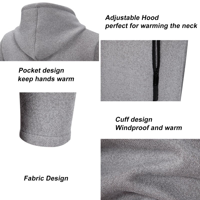 Mylldey Men's Long Cardigan Hoodies Full-zip Fleece Lined Sweaters Knit Regular Fit Casual Sweater Hooded Coat wiht PocketLightgrey-M - Image 5