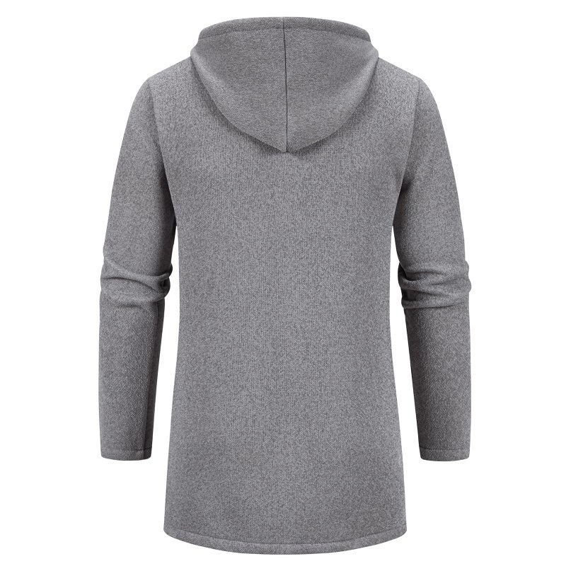 Mylldey Men's Long Cardigan Hoodies Full-zip Fleece Lined Sweaters Knit Regular Fit Casual Sweater Hooded Coat wiht PocketLightgrey-M - Image 2