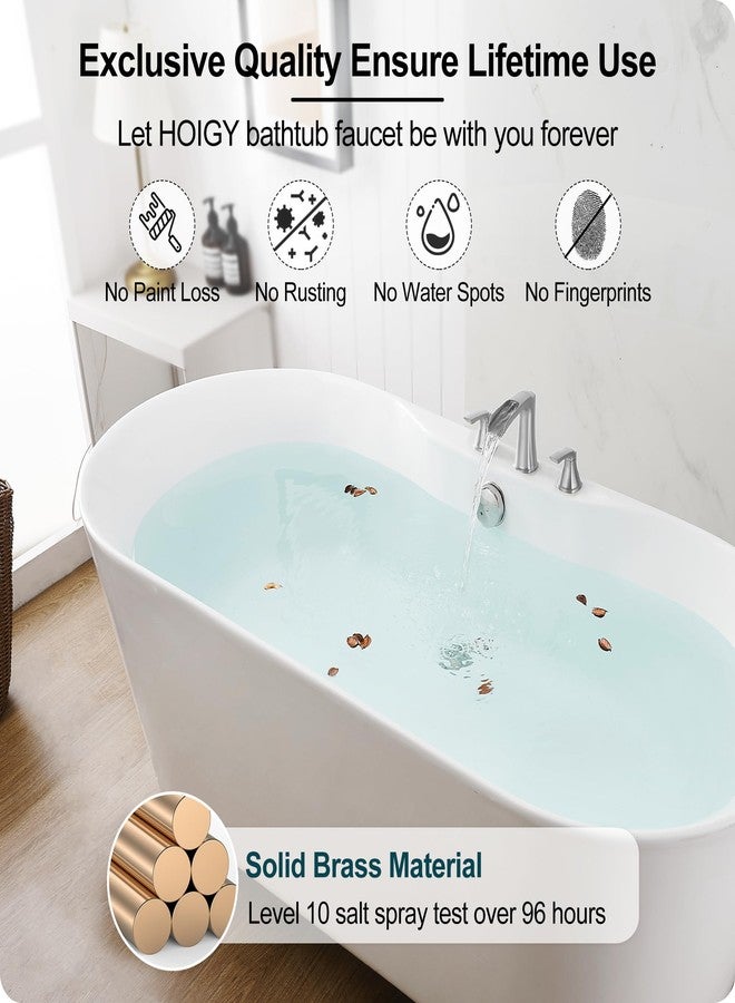 HOIGY 3 Hole Roman Tub Faucet Waterfall Brass Brushed Nickel Bathtub Faucet Set, High Flow 6-16 Inch Deck Mount Faucet for Bathtub, 2 Handle Bath Tub Faucets with Supply Water Hoses for Classic - Image 5