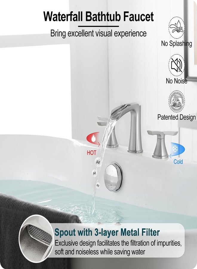 HOIGY 3 Hole Roman Tub Faucet Waterfall Brass Brushed Nickel Bathtub Faucet Set, High Flow 6-16 Inch Deck Mount Faucet for Bathtub, 2 Handle Bath Tub Faucets with Supply Water Hoses for Classic - Image 2