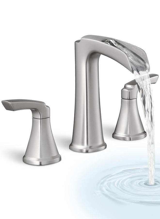 HOIGY 3 Hole Roman Tub Faucet Waterfall Brass Brushed Nickel Bathtub Faucet Set, High Flow 6-16 Inch Deck Mount Faucet for Bathtub, 2 Handle Bath Tub Faucets with Supply Water Hoses for Classic - Image 1