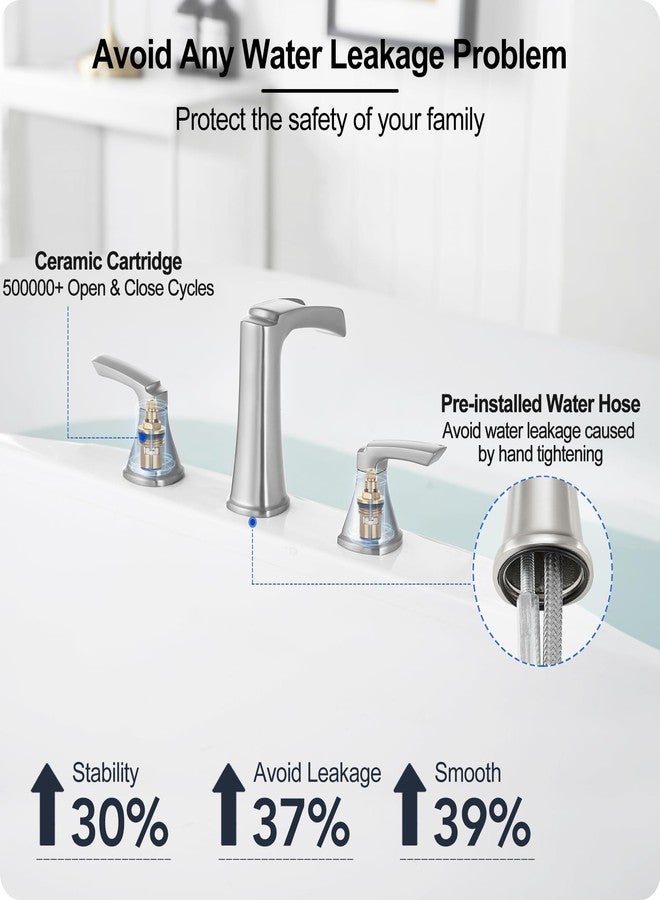 HOIGY 3 Hole Roman Tub Faucet Waterfall Brass Brushed Nickel Bathtub Faucet Set, High Flow 6-16 Inch Deck Mount Faucet for Bathtub, 2 Handle Bath Tub Faucets with Supply Water Hoses for Classic - Image 4