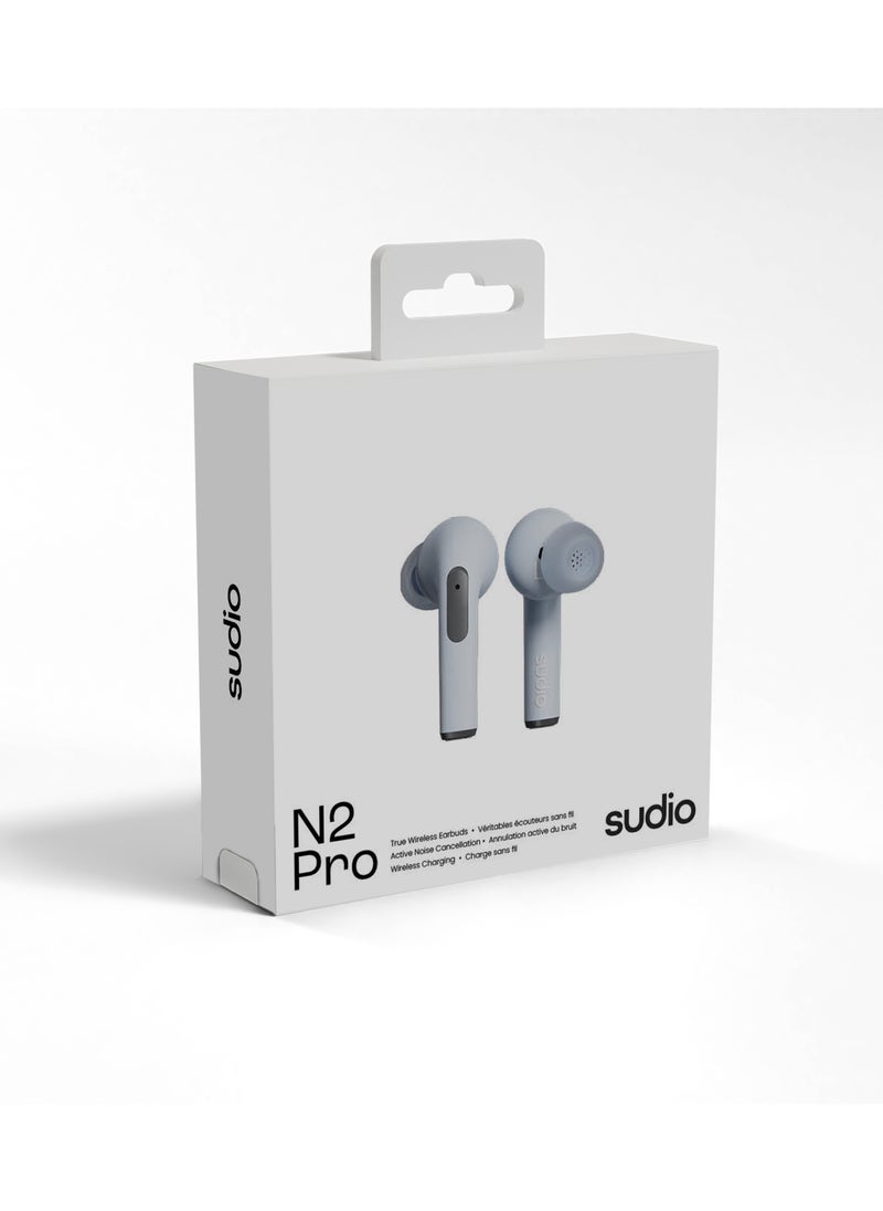 Sudio - Sudio N2 Pro True Wireless Bluetooth in-Ear Earbuds with ANC - Multipoint Connection, IPX4 Water Resistant, USB-C Charging, Microphone, 30h Play Time with Charging Case (Steel Blue) - Image 1