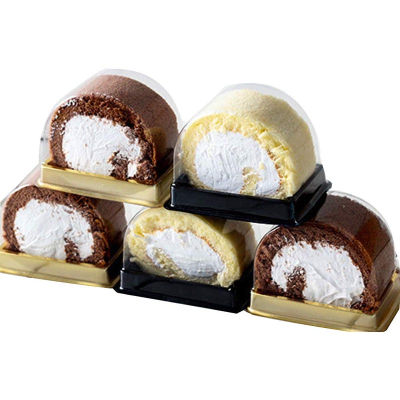 50 Pcs Roll Cake Box Set Single Personal Swiss Roll Container with Clear Dome Plastic Muffin Cheese Pastry Dessert Sushi Fruits Display Food Storage Holder315x217x275