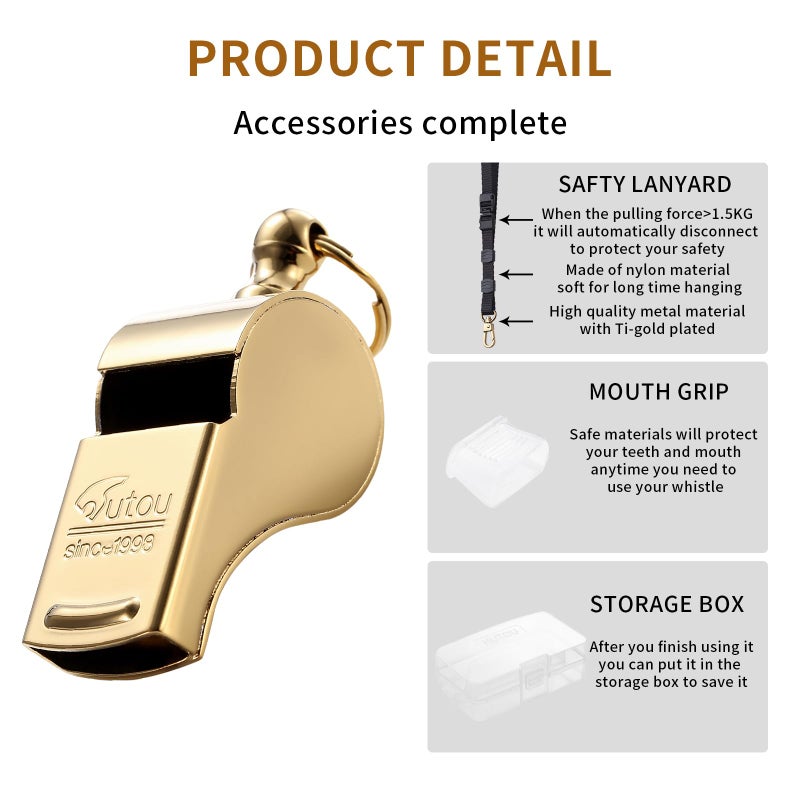 HUTOU Golden Whistle with Lanyard, Metal Whistle for Coaches and Police - Image 3