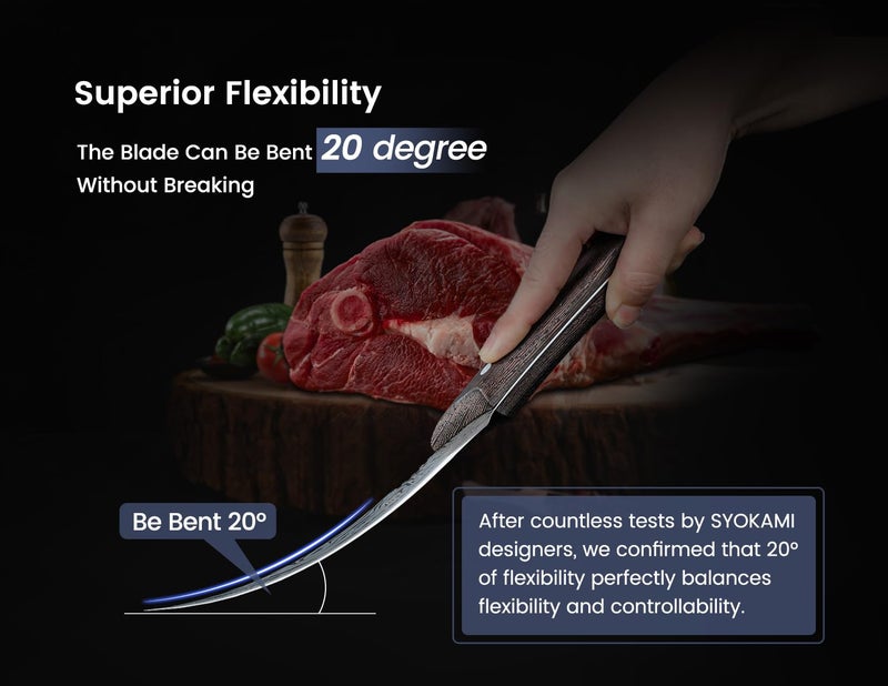 SYOKAMI Boning Knife for Meat Cutting, 6.7 Inch Fillet Knife with Wood Handle, High Carbon Razor Sharp Flexible Blade for Deboning, Trimming, Damascus Pattern Full Tang Design, House Warming Gifts - Image 3