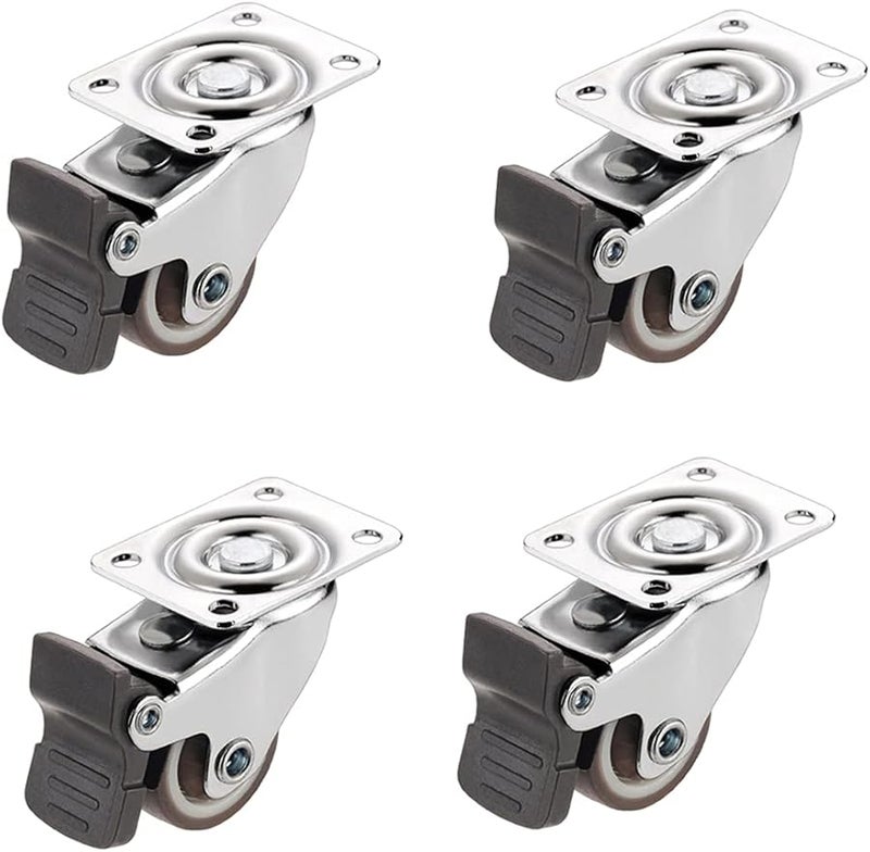 4 Brake 2 Inch Swivel Plate Caster Wheels With Screws 75kg Max Load For Furniture Hardwood Carpets - Image 1