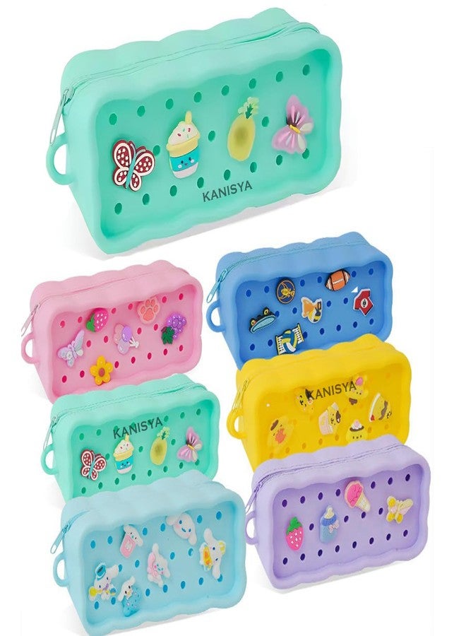 KANISYA Cute Kawaii Pencil Case with Decorative Charms | Soft Silicone Zipper Pencil Pouch for Kids & Students | Aesthetic Stationery Organizer for School, College & Office (Multicolor) Pack of 1 - Image 1