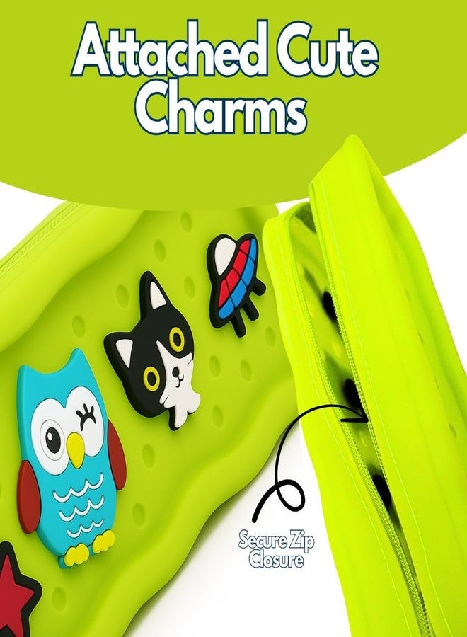 KANISYA Cute Kawaii Pencil Case with Decorative Charms | Soft Silicone Zipper Pencil Pouch for Kids & Students | Aesthetic Stationery Organizer for School, College & Office (Multicolor) Pack of 1 - Image 4