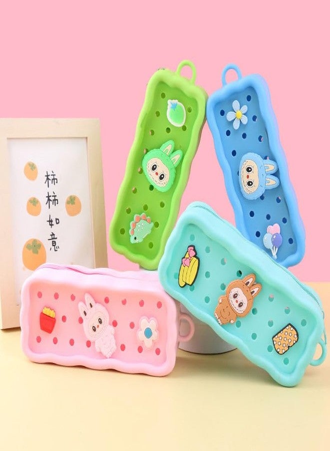 KANISYA Cute Kawaii Pencil Case with Decorative Charms | Soft Silicone Zipper Pencil Pouch for Kids & Students | Aesthetic Stationery Organizer for School, College & Office (Multicolor) Pack of 1 - Image 2
