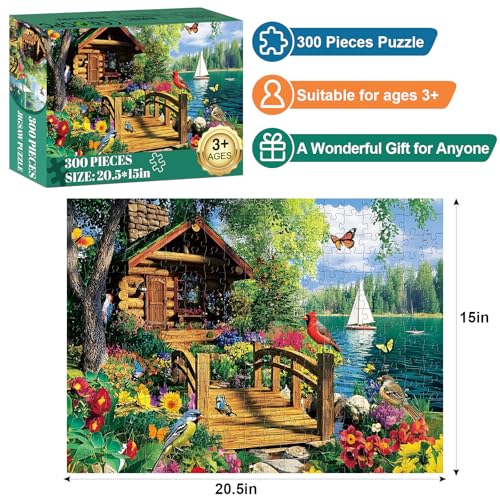 Edsjegn 300 Piece Puzzles for AdultsLake Cabin Jigsaw Puzzle for Adults Kids ElderlyLarge Piece Countryside Puzzle for Kids Age 810 1012Challenging Landscape PuzzleFamily Game Great Gift 205x15in - Image 5