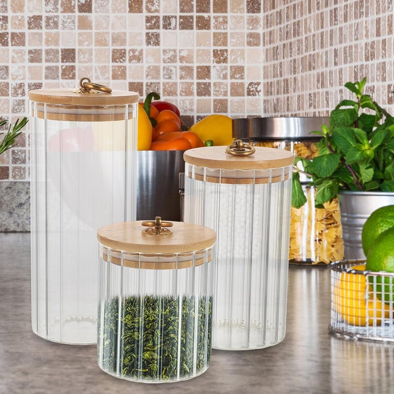 3pcs Glass Food Storage Jars Set with Sealed Lids, Airtight Kitchen Canisters for Dry Fruit, Cereal, and Candy Storage, Medium to Large Sizes (10cm, 15cm, 20cm) - Image 5
