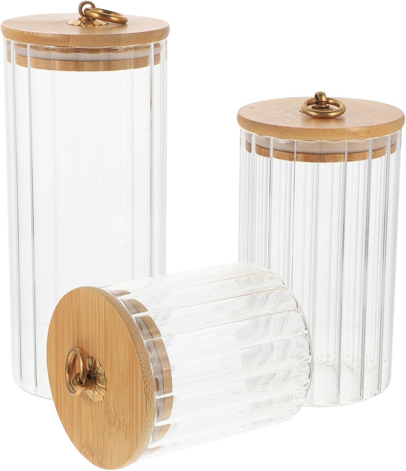 3pcs Glass Food Storage Jars Set with Sealed Lids, Airtight Kitchen Canisters for Dry Fruit, Cereal, and Candy Storage, Medium to Large Sizes (10cm, 15cm, 20cm) - Image 1