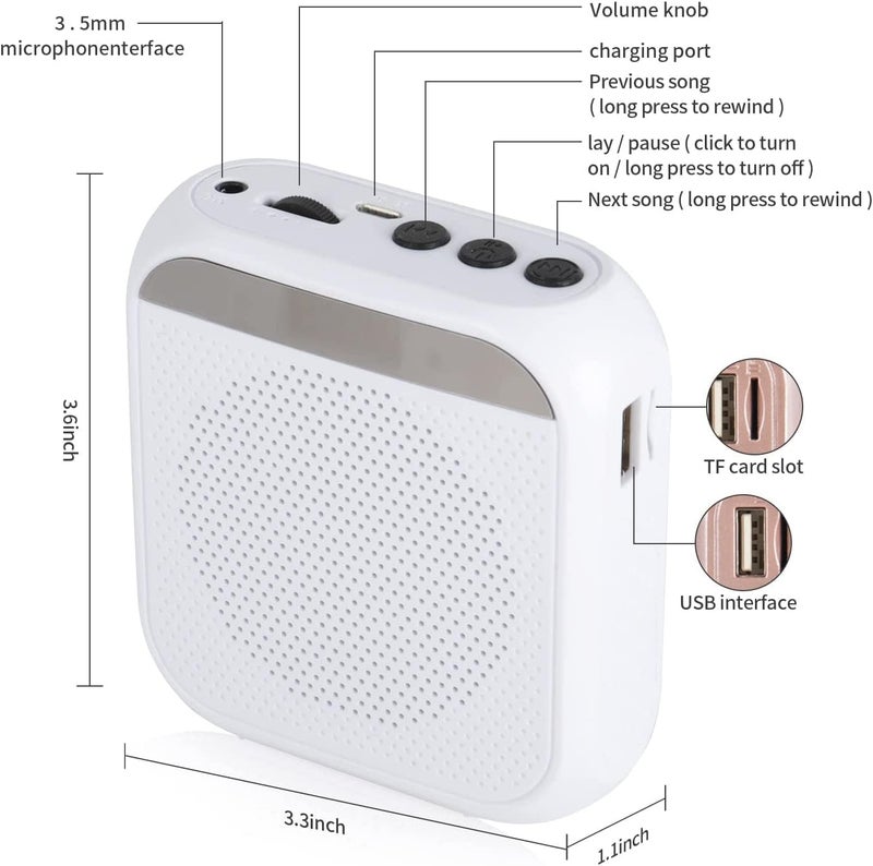 ELECDON Voice Amplifier with Wired Microphone Headset, Portable Rechargeable PA System Speaker Personal Microphone Speech Amplifier, Loudspeaker for Teachers, Tour Guides/Coaches Metting/Yoga/Fitness (White) - Image 4
