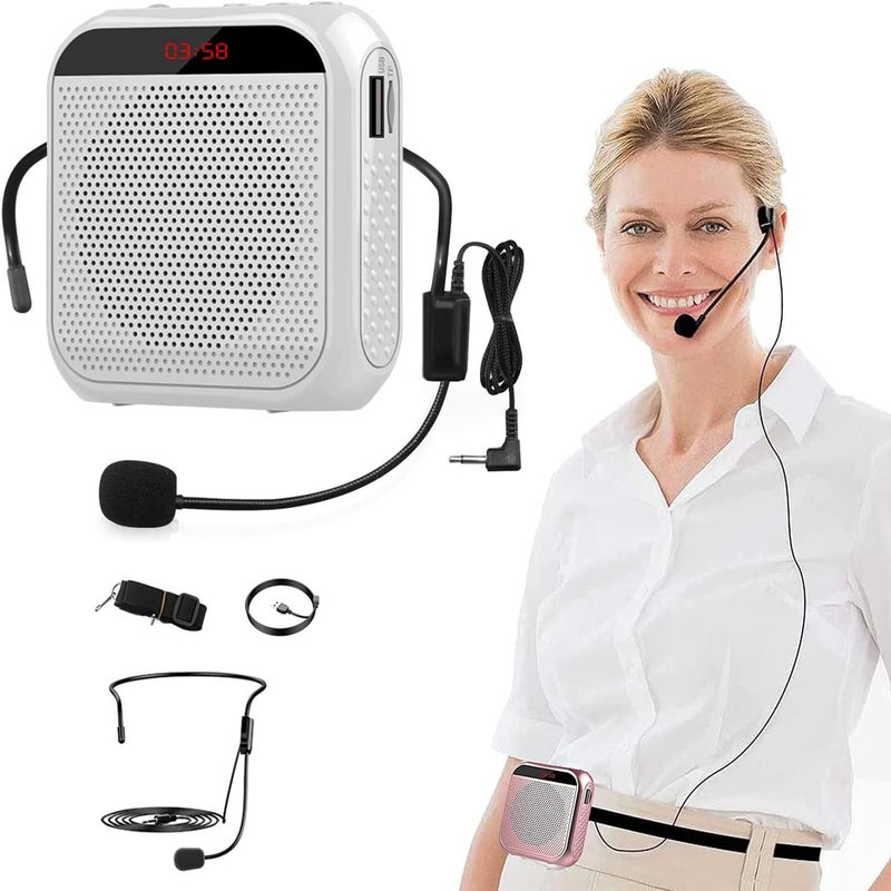 ELECDON Voice Amplifier with Wired Microphone Headset, Portable Rechargeable PA System Speaker Personal Microphone Speech Amplifier, Loudspeaker for Teachers, Tour Guides/Coaches Metting/Yoga/Fitness (White) - Image 1