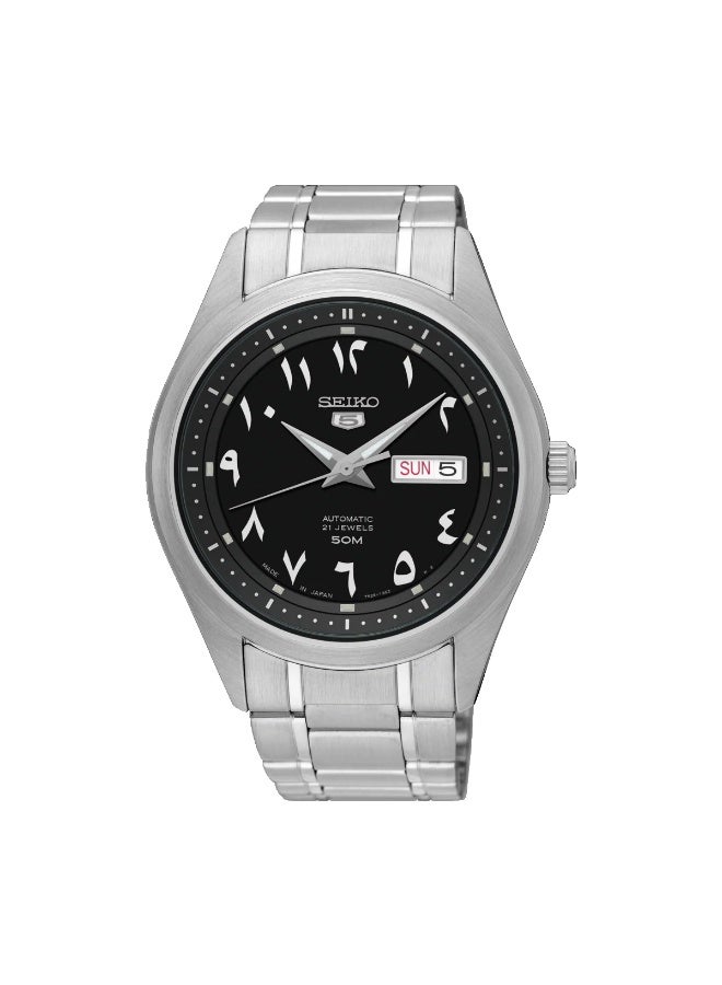 Seiko ساعة يد أوتوماتيكية تناظرية للرجال Seiko 5 SNKP21J1، 42 مم، قرص أسود، علبة وسوار من الفولاذ المقاوم للصدأ، مقاومة للماء حتى 50م - Image 1