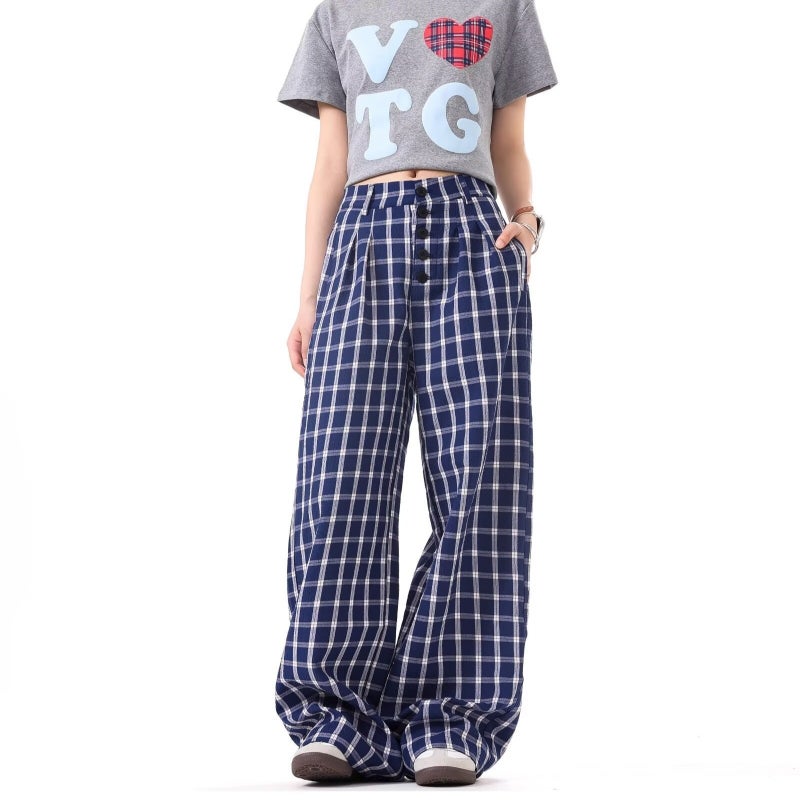 2024 Summer And Autumn New Zhao Lusi With Plaid Fashion Age-Reducing Lazy Style Pattern Casual Wide Leg Pants - Image 5