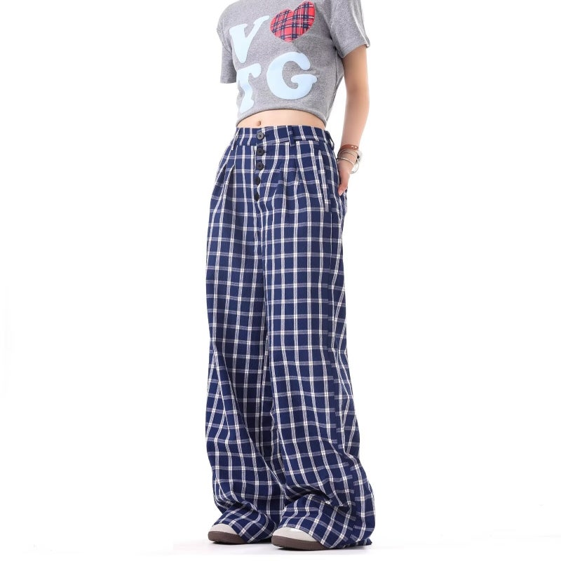 2024 Summer And Autumn New Zhao Lusi With Plaid Fashion Age-Reducing Lazy Style Pattern Casual Wide Leg Pants - Image 4