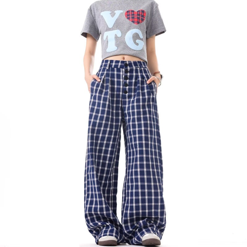 2024 Summer And Autumn New Zhao Lusi With Plaid Fashion Age-Reducing Lazy Style Pattern Casual Wide Leg Pants - Image 2