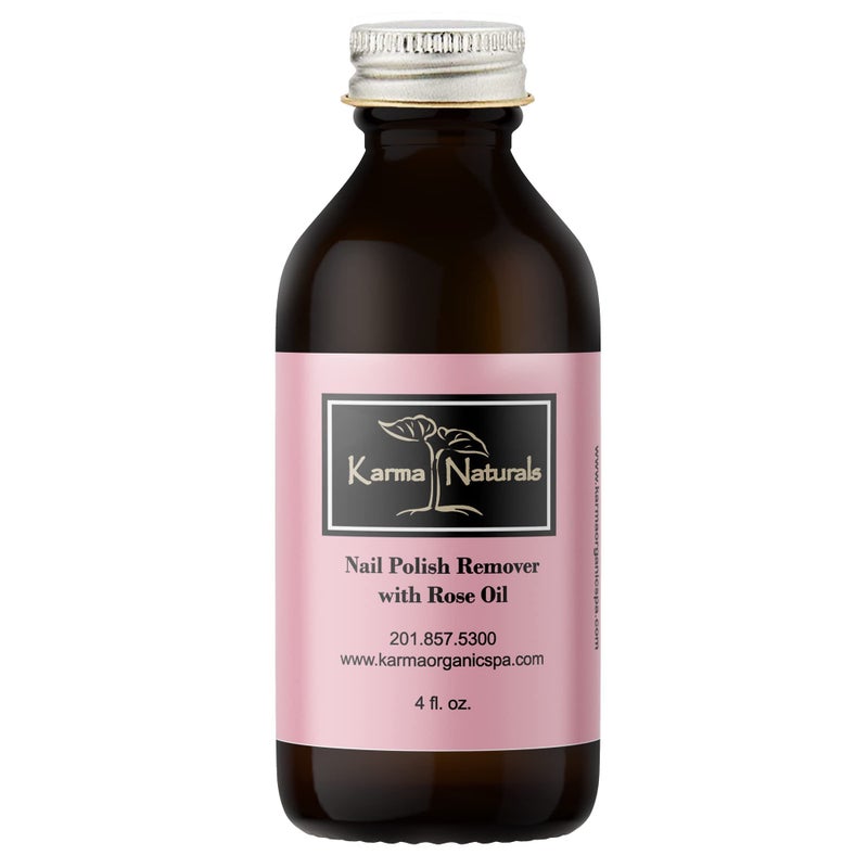 karma organic مزيل طلاء الأظافر العضوي من كارما بزيت الورد - غير سام، نباتي، خالي من القسوة، خالي من الأسيتون - مقوي للأظافر - 4 أونصة سائلة - Image 1