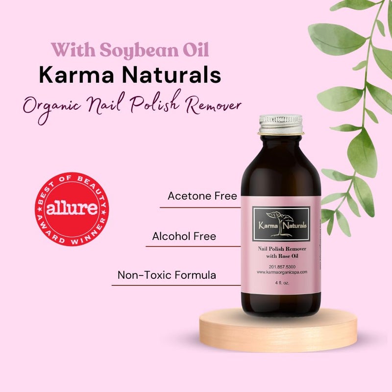 karma organic مزيل طلاء الأظافر العضوي من كارما بزيت الورد - غير سام، نباتي، خالي من القسوة، خالي من الأسيتون - مقوي للأظافر - 4 أونصة سائلة - Image 3