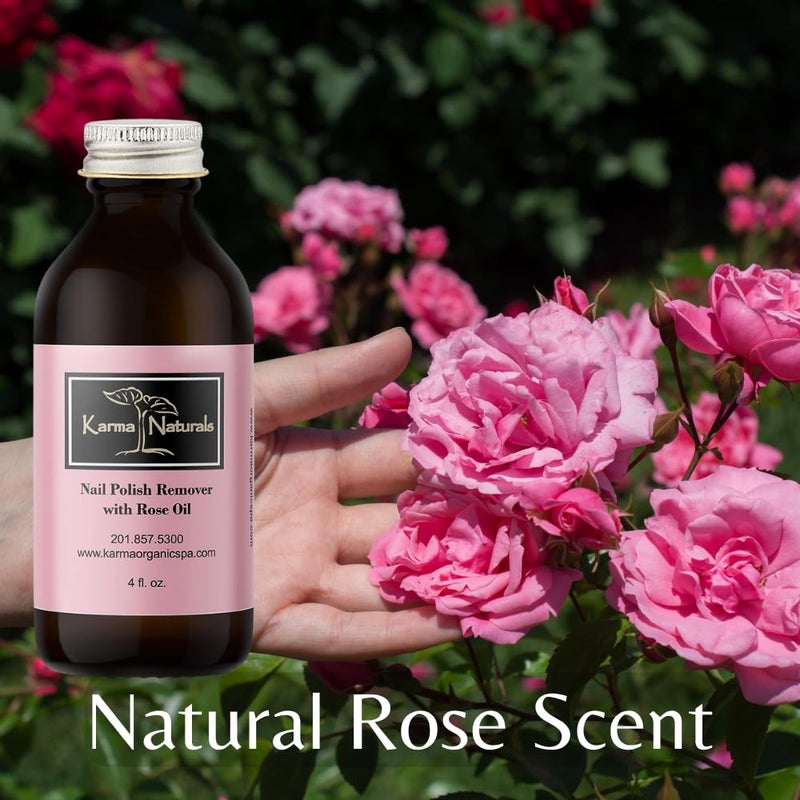 karma organic مزيل طلاء الأظافر العضوي من كارما بزيت الورد - غير سام، نباتي، خالي من القسوة، خالي من الأسيتون - مقوي للأظافر - 4 أونصة سائلة - Image 2